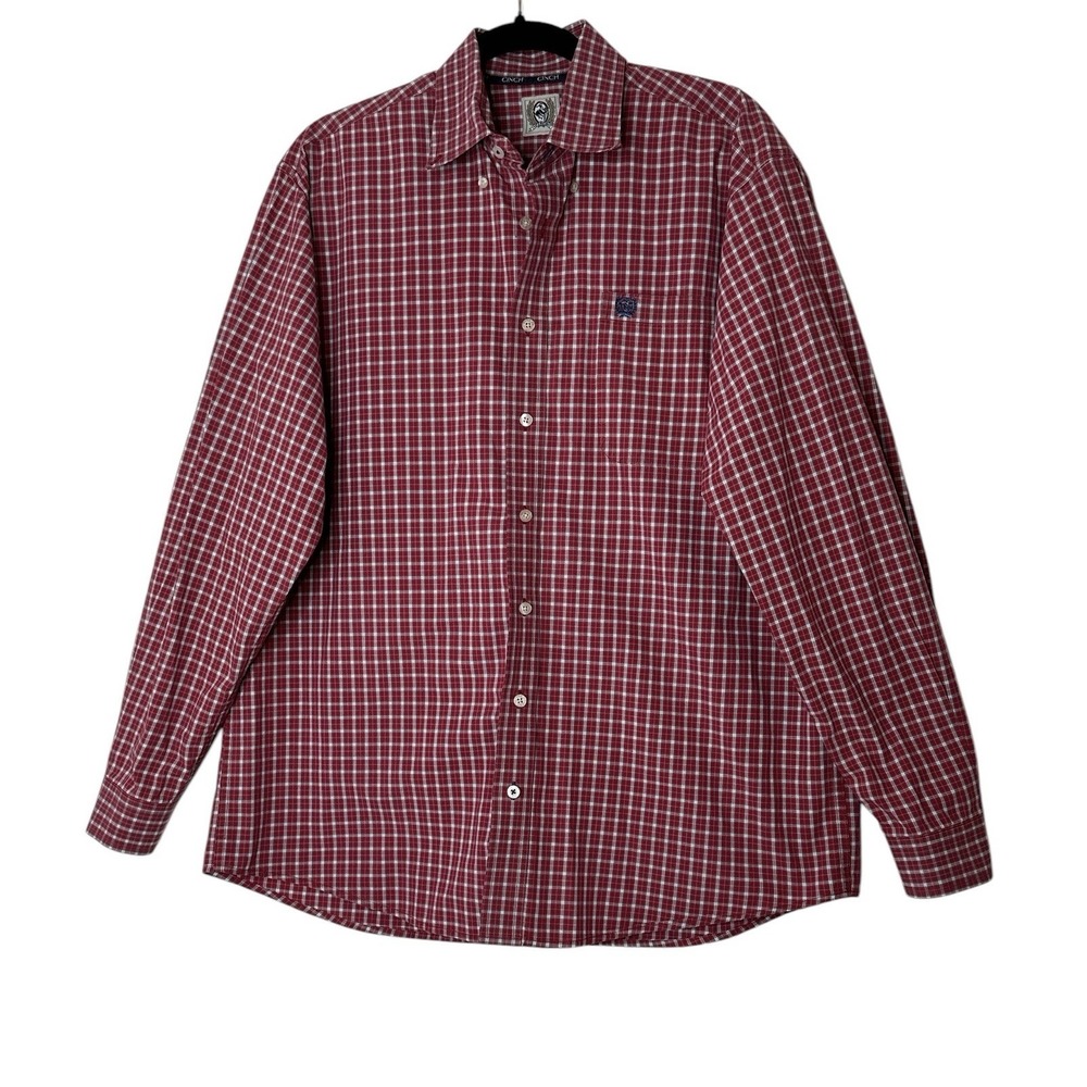 Cinch Mens Long Sleeve Button Down Western Shirt Pocket Red Plaid Medium Rodeo